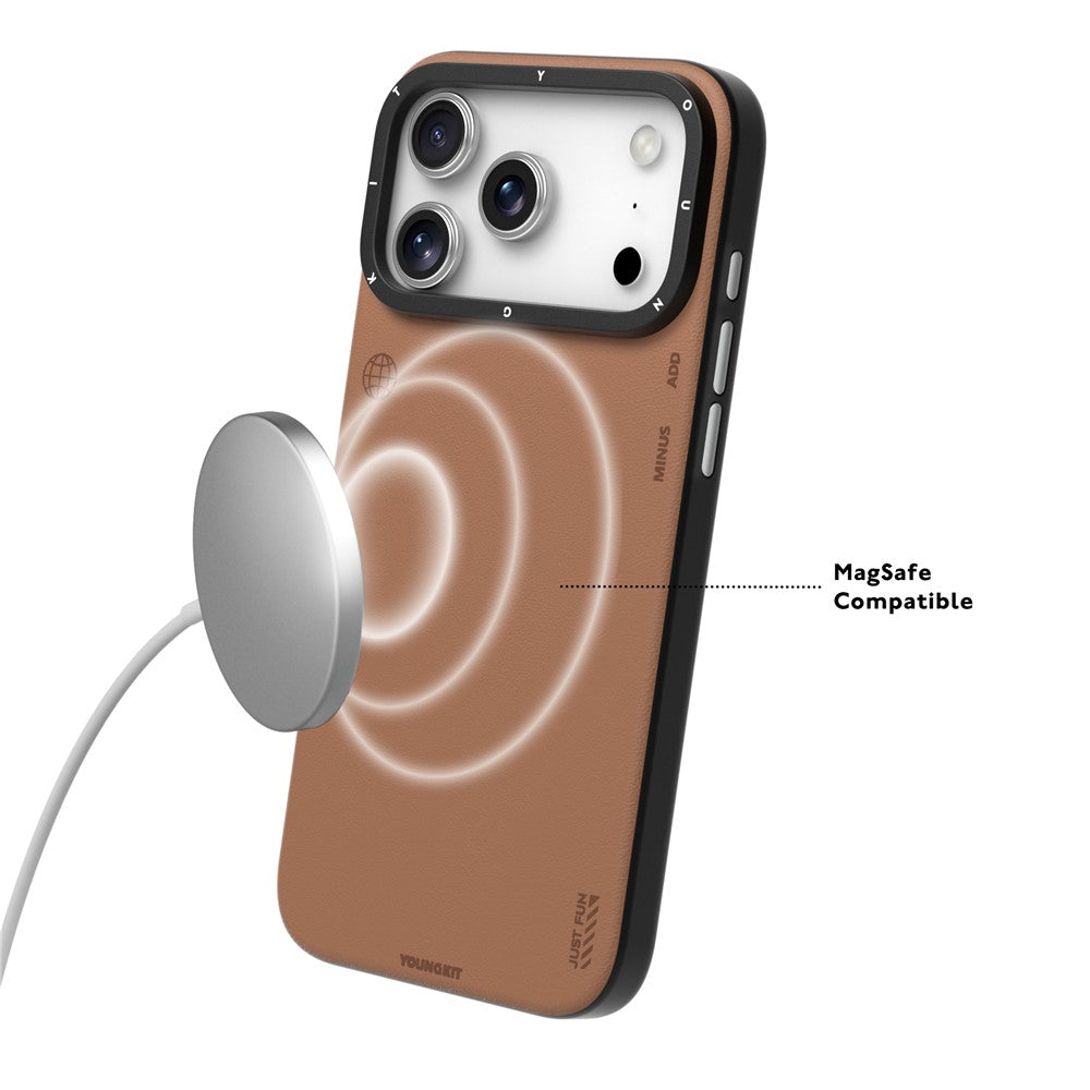 YOUNGKIT For iPhone 17 Pro Max Case Compatible with MagSafe PU Leather + PC Phone Cover - Silver