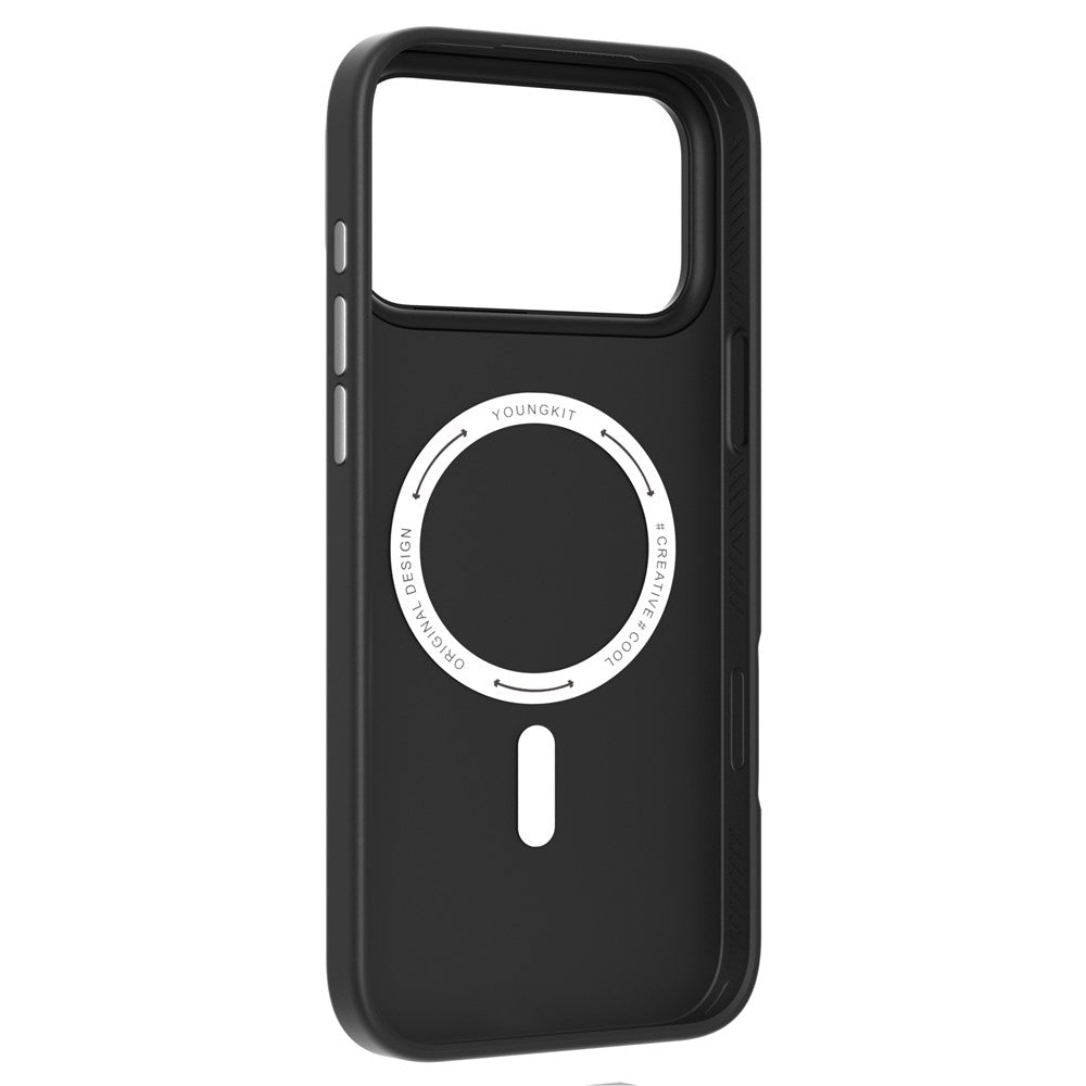 YOUNGKIT For iPhone 17 Pro Max Case Compatible with MagSafe PU Leather + PC Phone Cover - Black