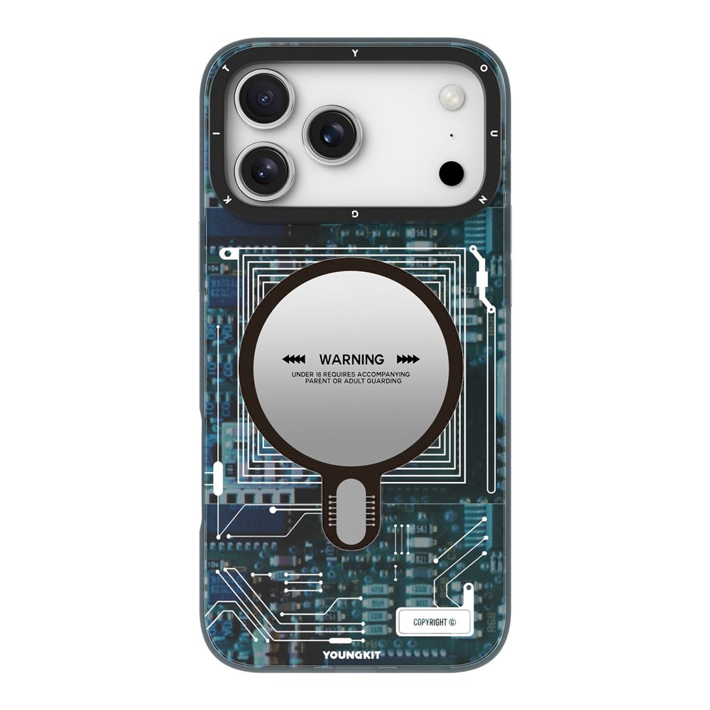 YOUNGKIT Technology Series for iPhone 17 Pro Max Magnetic Case Hard PC IMD Phone Cover - Ghost Grey