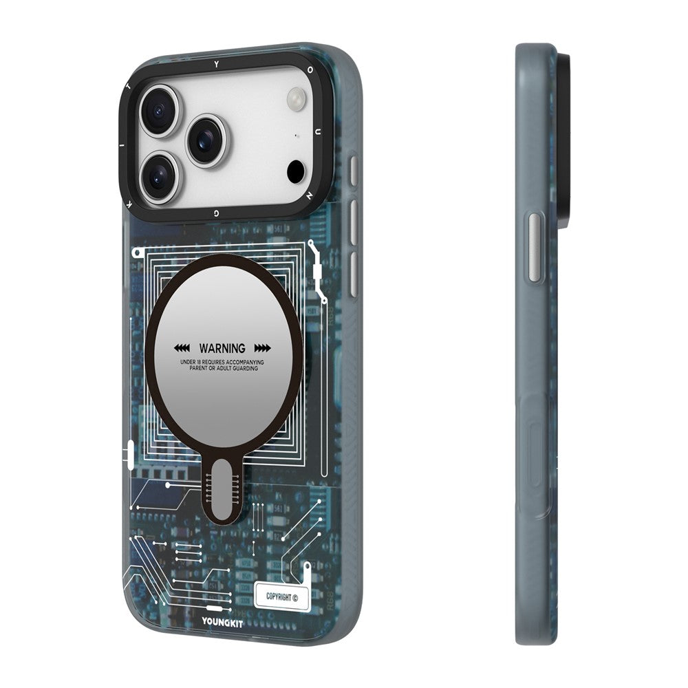 YOUNGKIT Technology Series for iPhone 17 Pro Max Magnetic Case Hard PC IMD Phone Cover - Ghost Grey