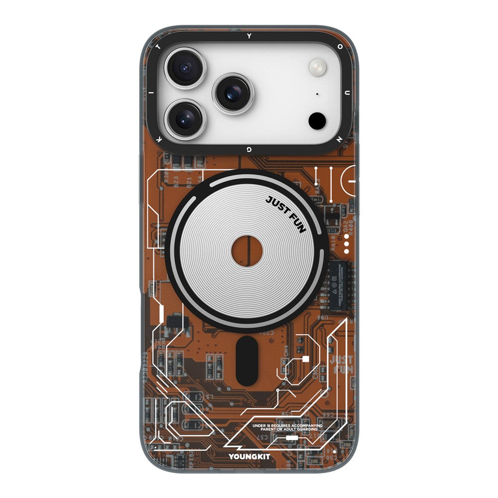 YOUNGKIT Technology Series for iPhone 17 Pro Max Magnetic Case Hard PC IMD Phone Cover - Lava Orange