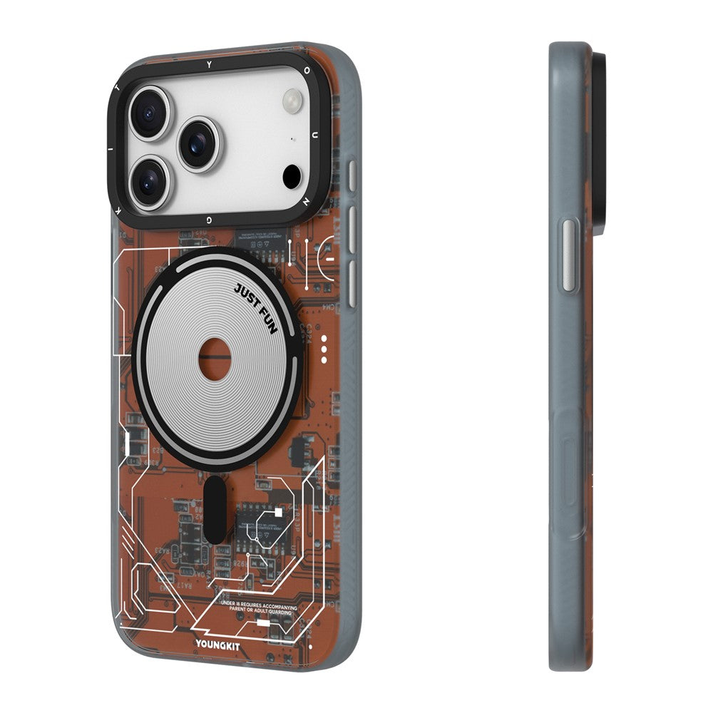 YOUNGKIT Technology Series for iPhone 17 Pro Max Magnetic Case Hard PC IMD Phone Cover - Lava Orange