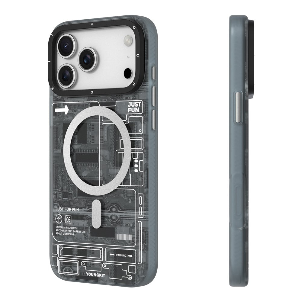 YOUNGKIT Technology Series for iPhone 17 Pro Max Magnetic Case Hard PC IMD Phone Cover - Technology Black