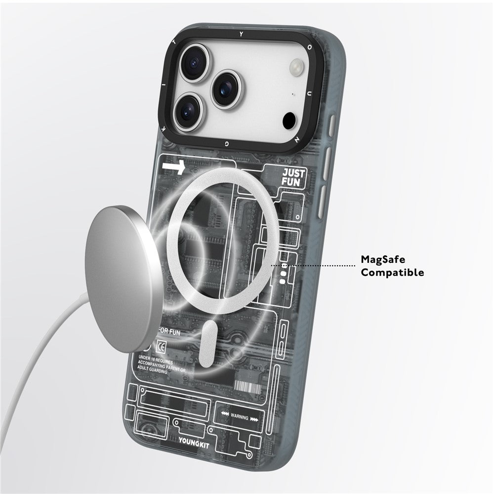 YOUNGKIT Technology Series for iPhone 17 Pro Max Magnetic Case Hard PC IMD Phone Cover - Technology Black