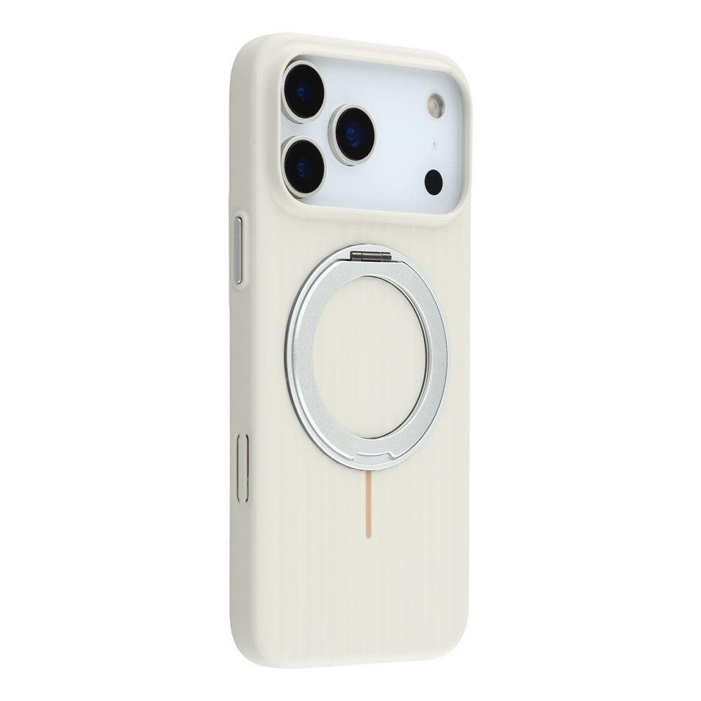 KIGC For iPhone 17 Pro Max Magnetic Case with Rotating Kickstand Hard PC Phone Back Cover - White