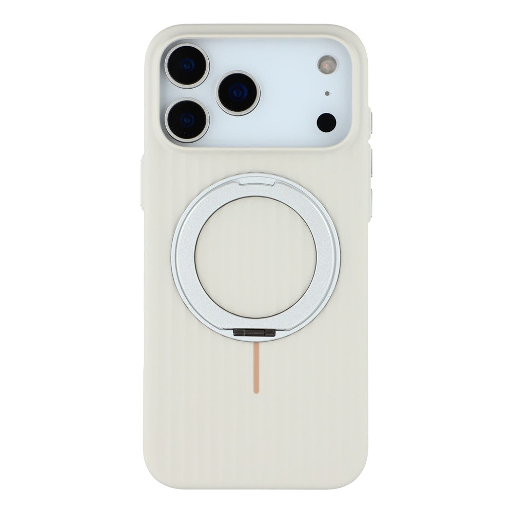 KIGC For iPhone 17 Pro Max Magnetic Case with Rotating Kickstand Hard PC Phone Back Cover - White