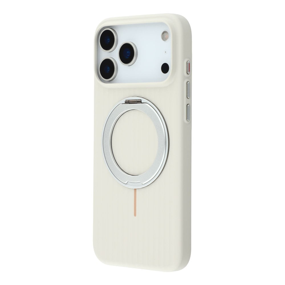 KIGC For iPhone 17 Pro Max Magnetic Case with Rotating Kickstand Hard PC Phone Back Cover - White