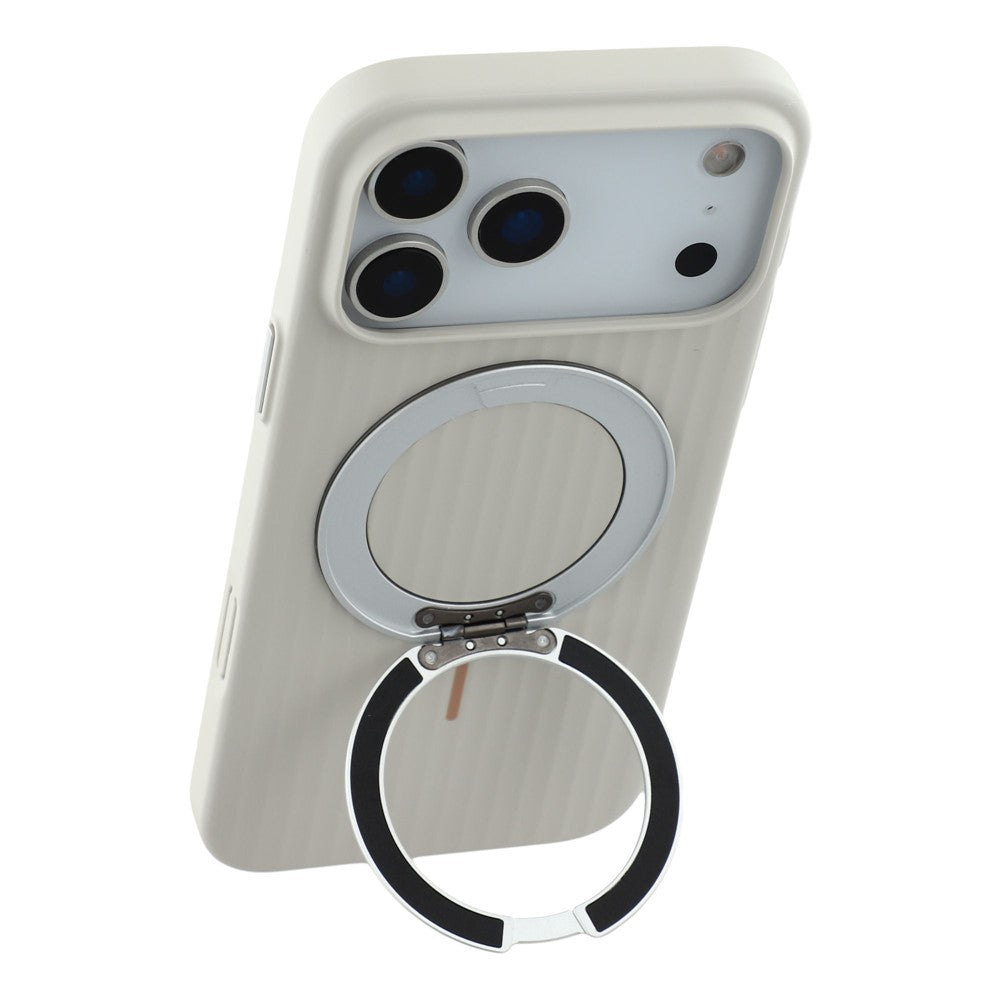 KIGC For iPhone 17 Pro Max Magnetic Case with Rotating Kickstand Hard PC Phone Back Cover - White