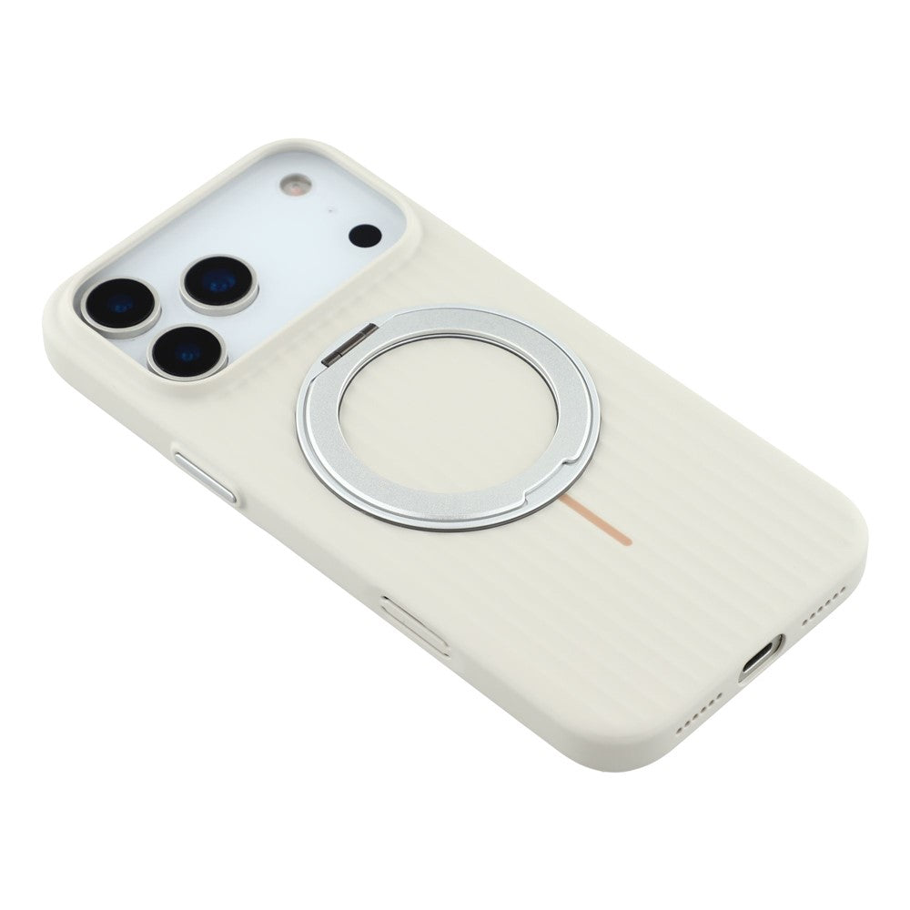 KIGC For iPhone 17 Pro Max Magnetic Case with Rotating Kickstand Hard PC Phone Back Cover - White