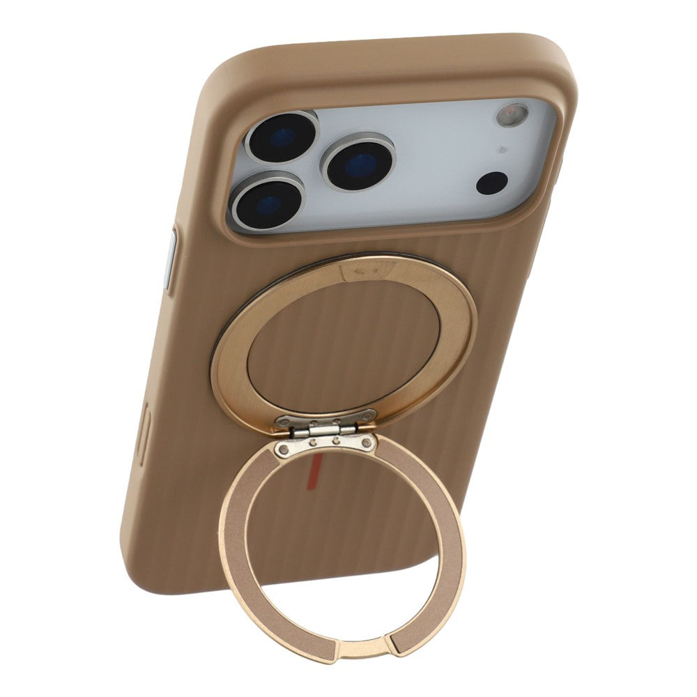 KIGC For iPhone 17 Pro Max Magnetic Case with Rotating Kickstand Hard PC Phone Back Cover - Brown