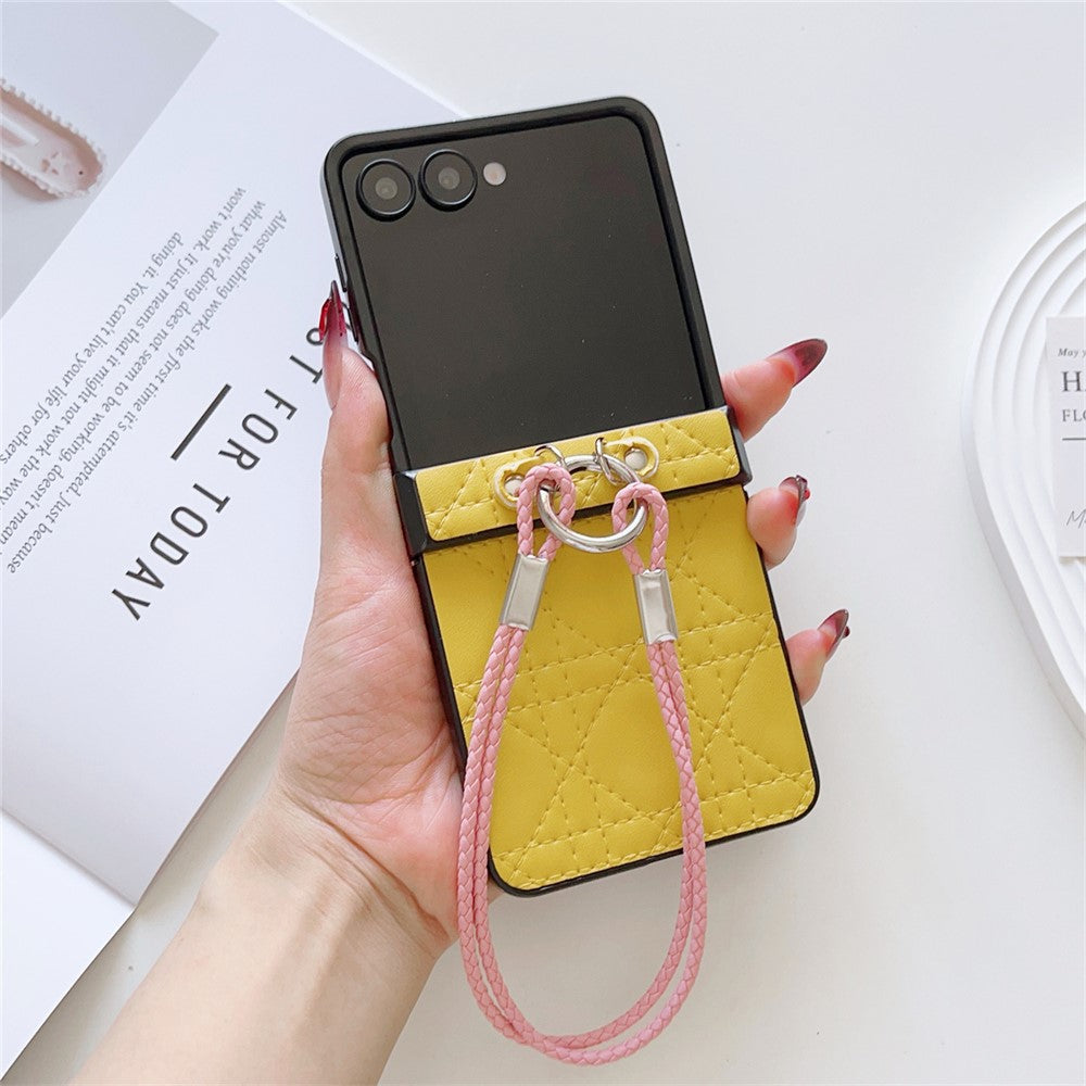 For Samsung Galaxy Z Flip7 5G Case Imprinted Rhombus TPU + PC Phone Cover with Wrist Strap - Yellow