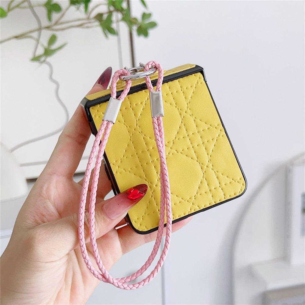 For Samsung Galaxy Z Flip7 5G Case Imprinted Rhombus TPU + PC Phone Cover with Wrist Strap - Yellow