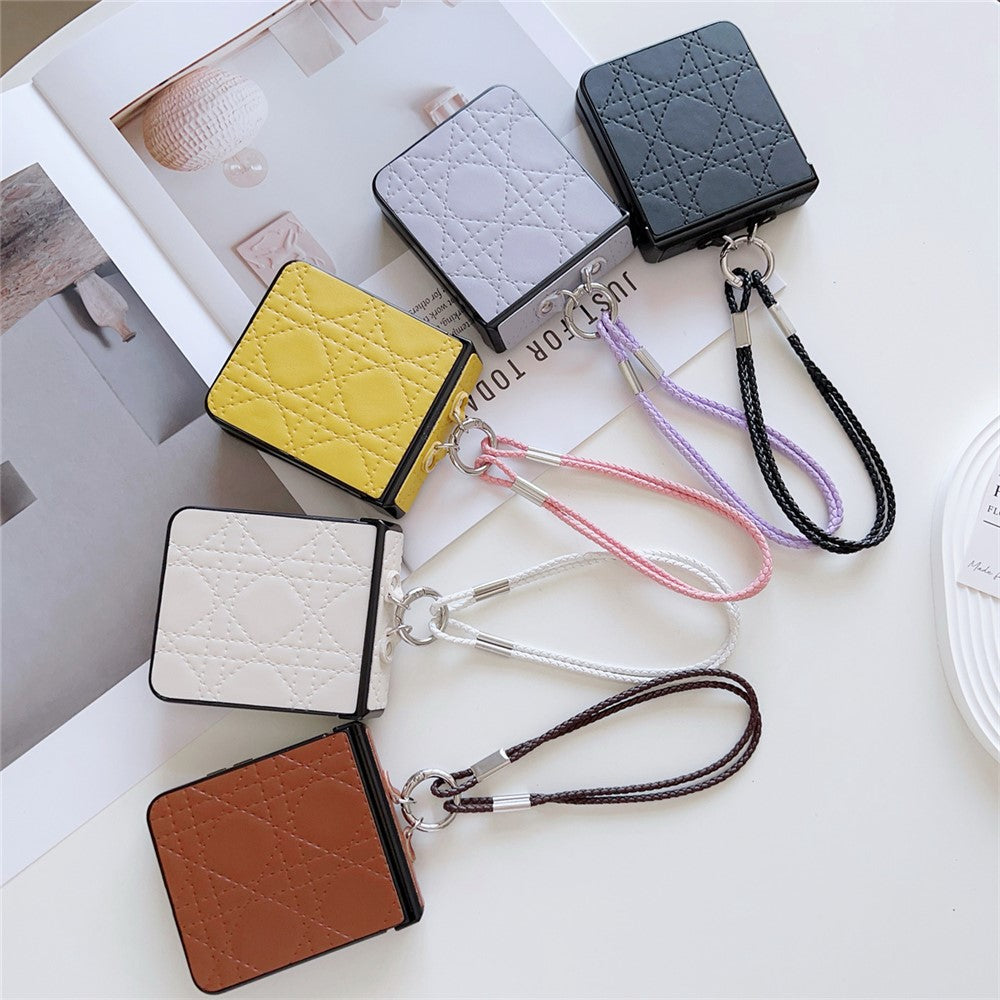 For Samsung Galaxy Z Flip7 5G Case Imprinted Rhombus TPU + PC Phone Cover with Wrist Strap - Yellow