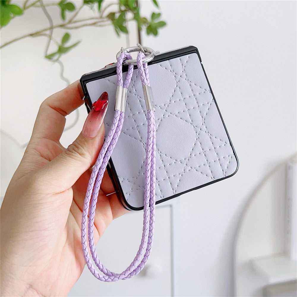 For Samsung Galaxy Z Flip7 5G Case Imprinted Rhombus TPU + PC Phone Cover with Wrist Strap - Purple