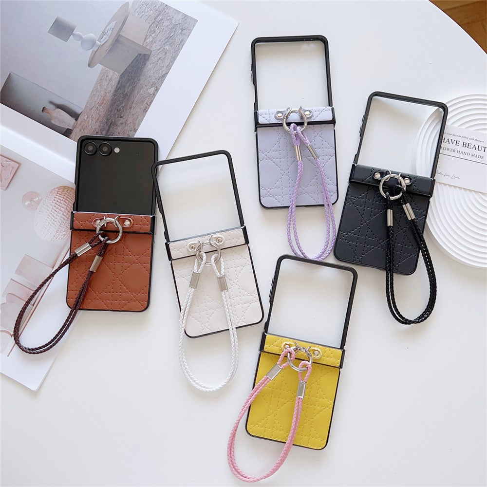 For Samsung Galaxy Z Flip7 5G Case Imprinted Rhombus TPU + PC Phone Cover with Wrist Strap - Purple