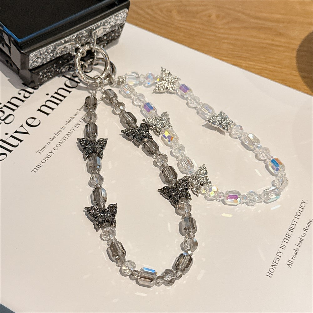 For Samsung Galaxy Z Flip7 5G Case Glitter Rhinestone TPU PC Phone Cover with Butterfly Wrist Strap - Black