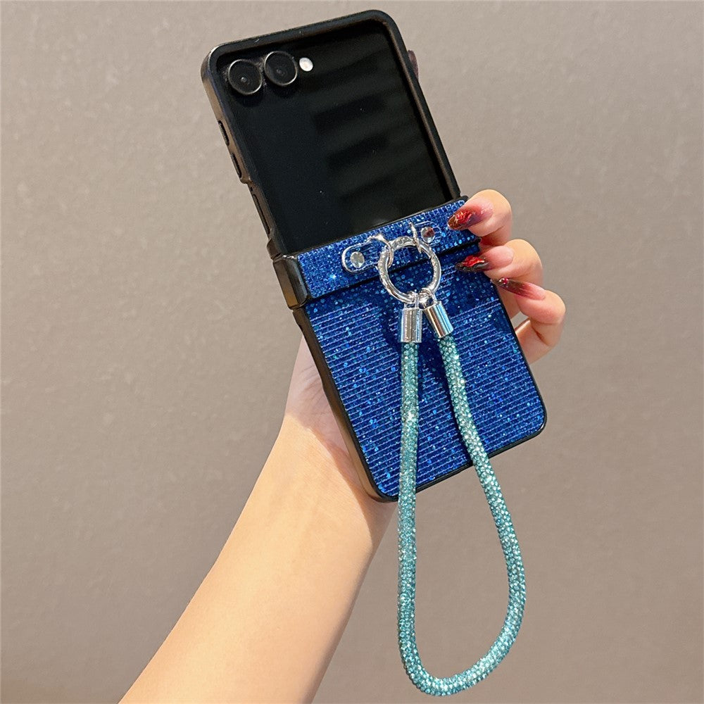 For Samsung Galaxy Z Flip7 5G Case Glitter TPU + PC Phone Cover with Rhinestone Wrist Strap - Blue