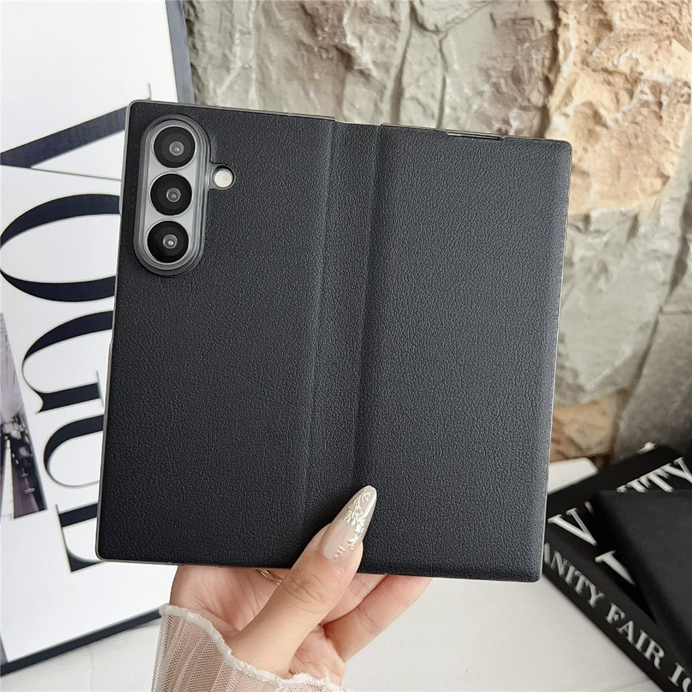 For Samsung Galaxy Z Fold7 5G Case Simple Design Shockproof PU + PC Phone Back Cover - Black