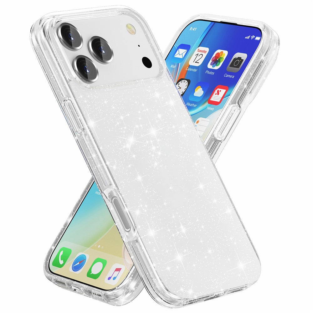 AMORUS For iPhone 17 Pro Max Case Soft TPU Hard PC Back Shockproof Phone Cover - Glitter White