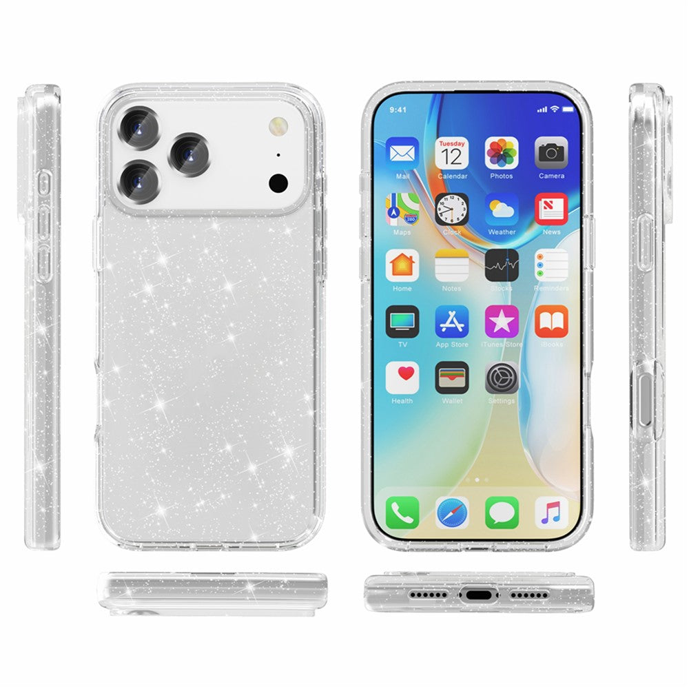 AMORUS For iPhone 17 Pro Max Case Soft TPU Hard PC Back Shockproof Phone Cover - Glitter White