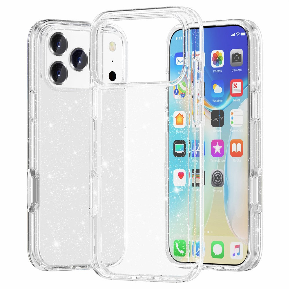 AMORUS For iPhone 17 Pro Max Case Soft TPU Hard PC Back Shockproof Phone Cover - Glitter White