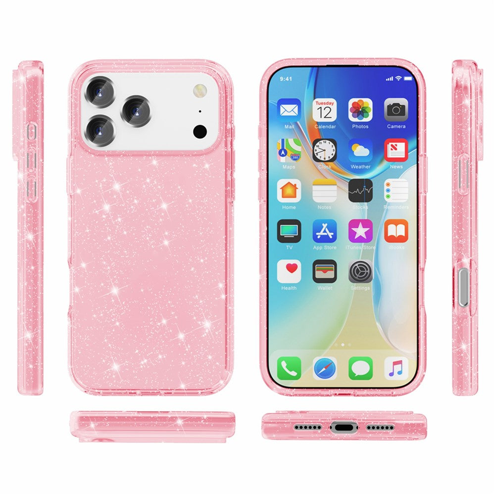 AMORUS For iPhone 17 Pro Max Case Soft TPU Hard PC Back Shockproof Phone Cover - Glitter Pink