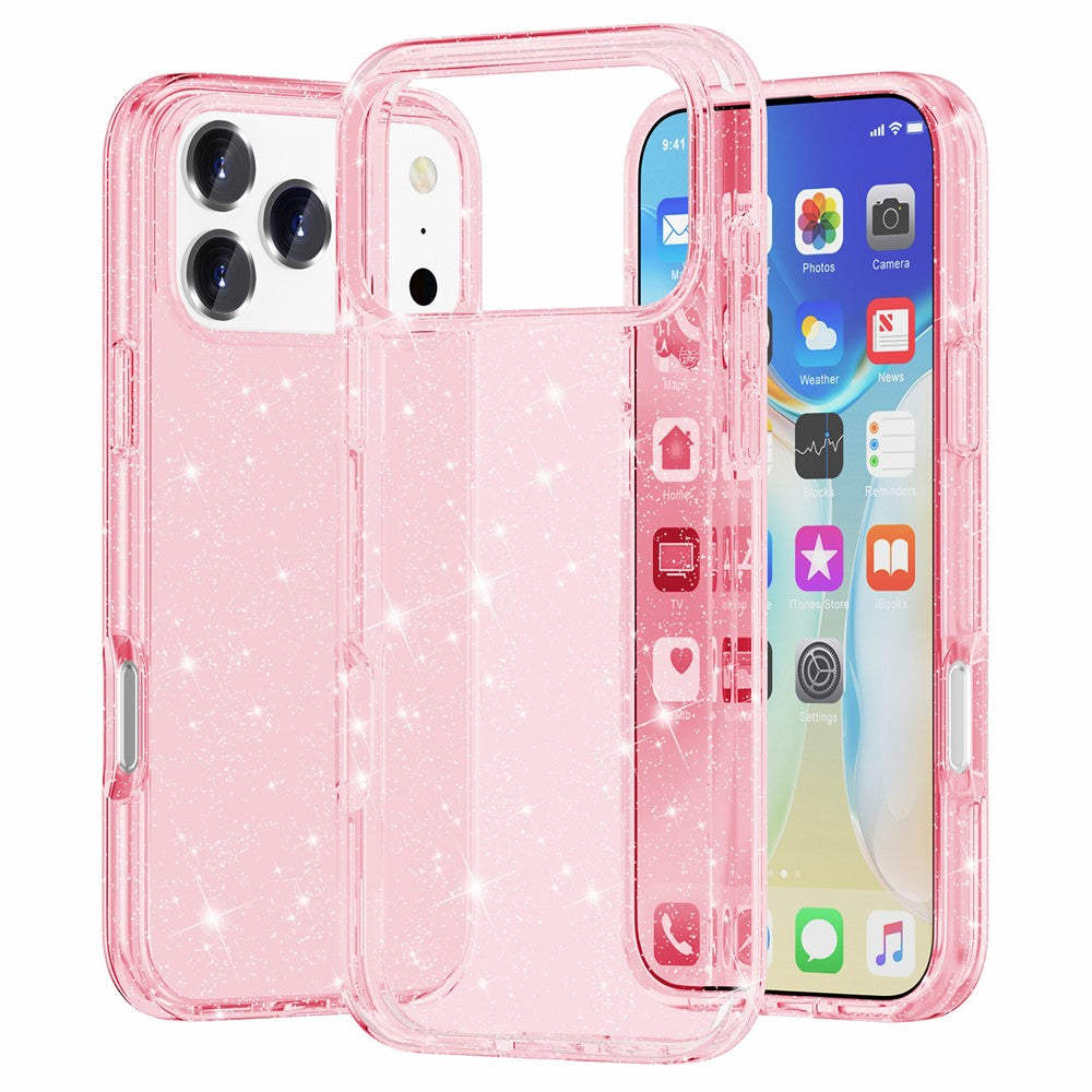 AMORUS For iPhone 17 Pro Max Case Soft TPU Hard PC Back Shockproof Phone Cover - Glitter Pink