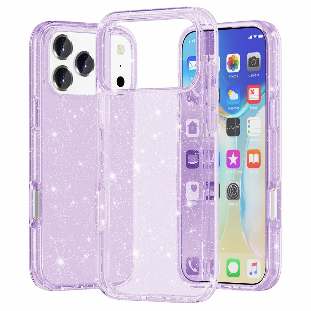AMORUS For iPhone 17 Pro Max Case Soft TPU Hard PC Back Shockproof Phone Cover - Glitter Purple