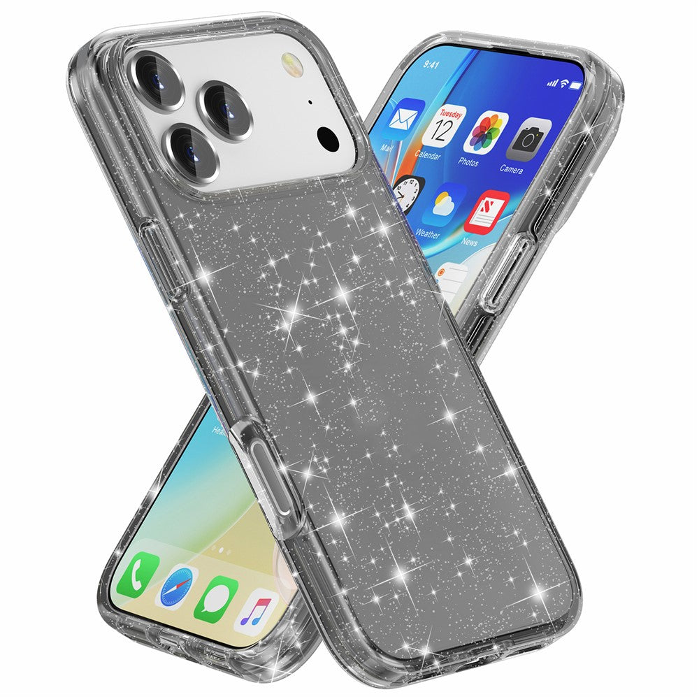 AMORUS For iPhone 17 Pro Max Case Soft TPU Hard PC Back Shockproof Phone Cover - Glitter Black