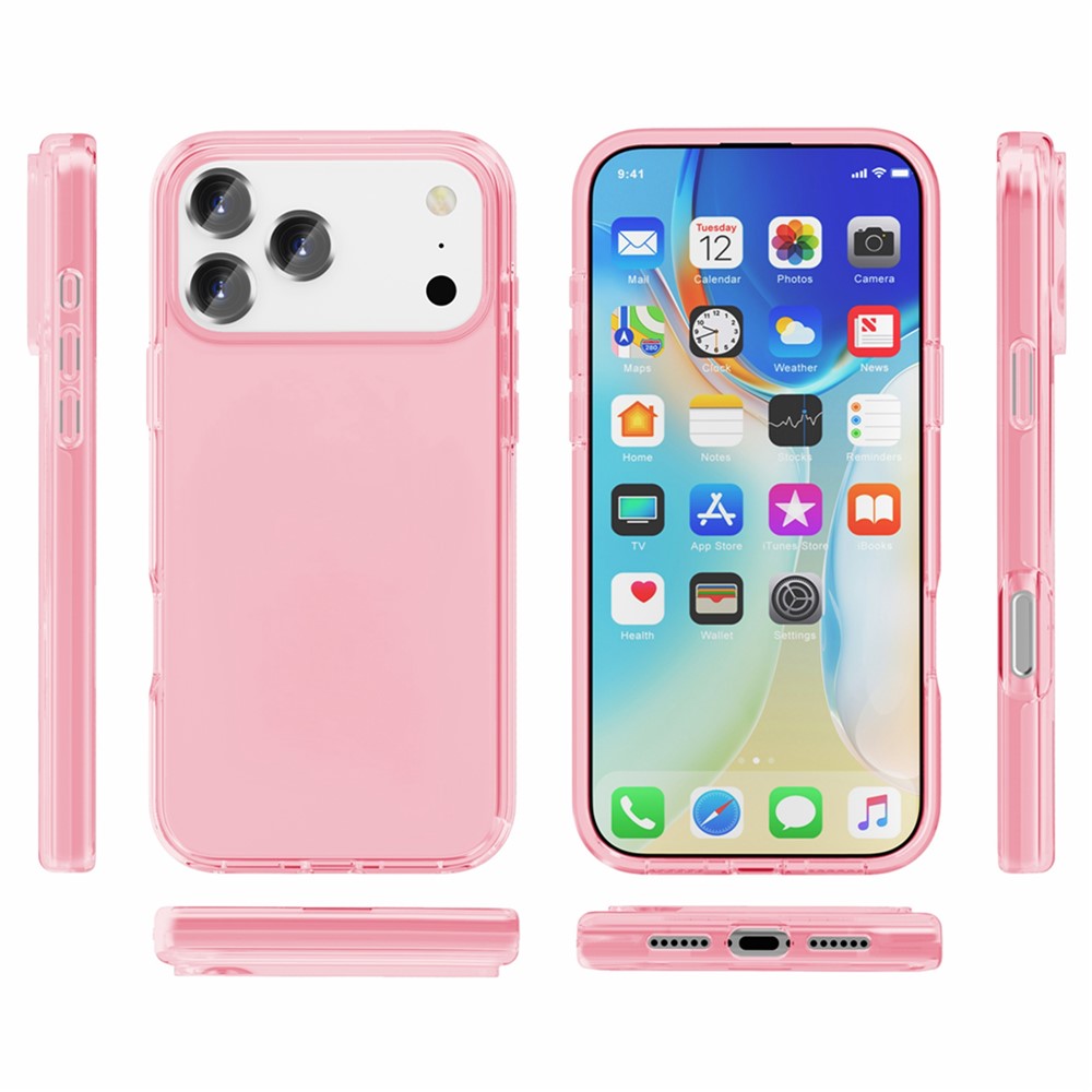 AMORUS For iPhone 17 Pro Max Case Soft TPU Hard PC Back Shockproof Phone Cover - Clear Pink