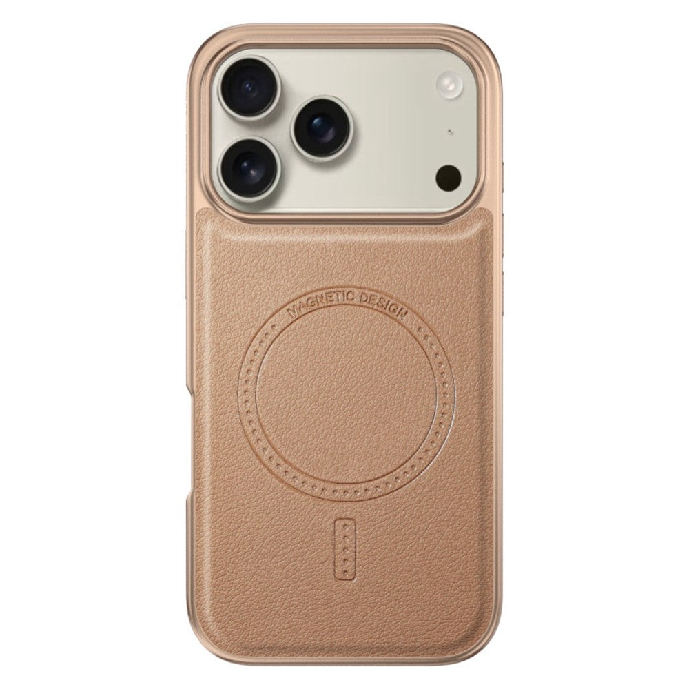 For iPhone 17 Pro Max Magnetic Case Electroplating Edge PU + TPU + PC Phone Cover - Desert Gold