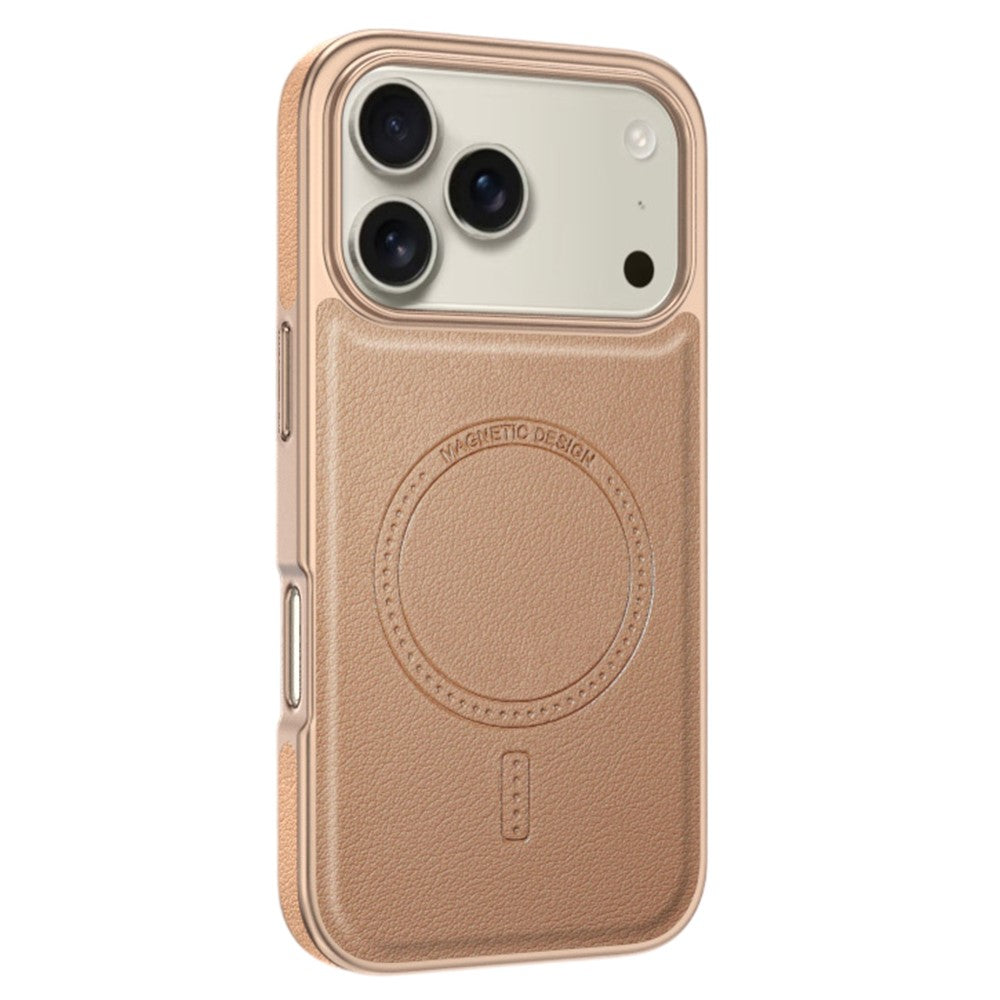 For iPhone 17 Pro Max Magnetic Case Electroplating Edge PU + TPU + PC Phone Cover - Desert Gold