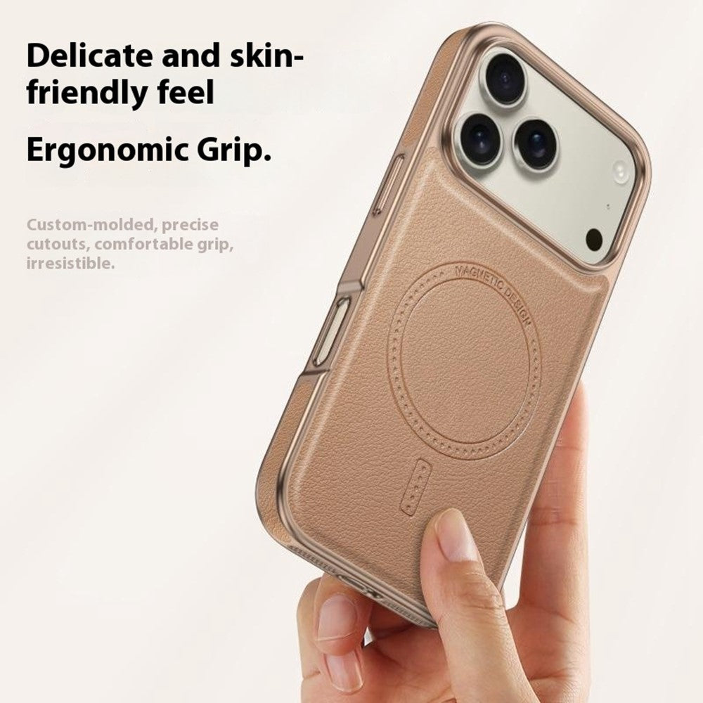 For iPhone 17 Pro Max Magnetic Case Electroplating Edge PU + TPU + PC Phone Cover - Black