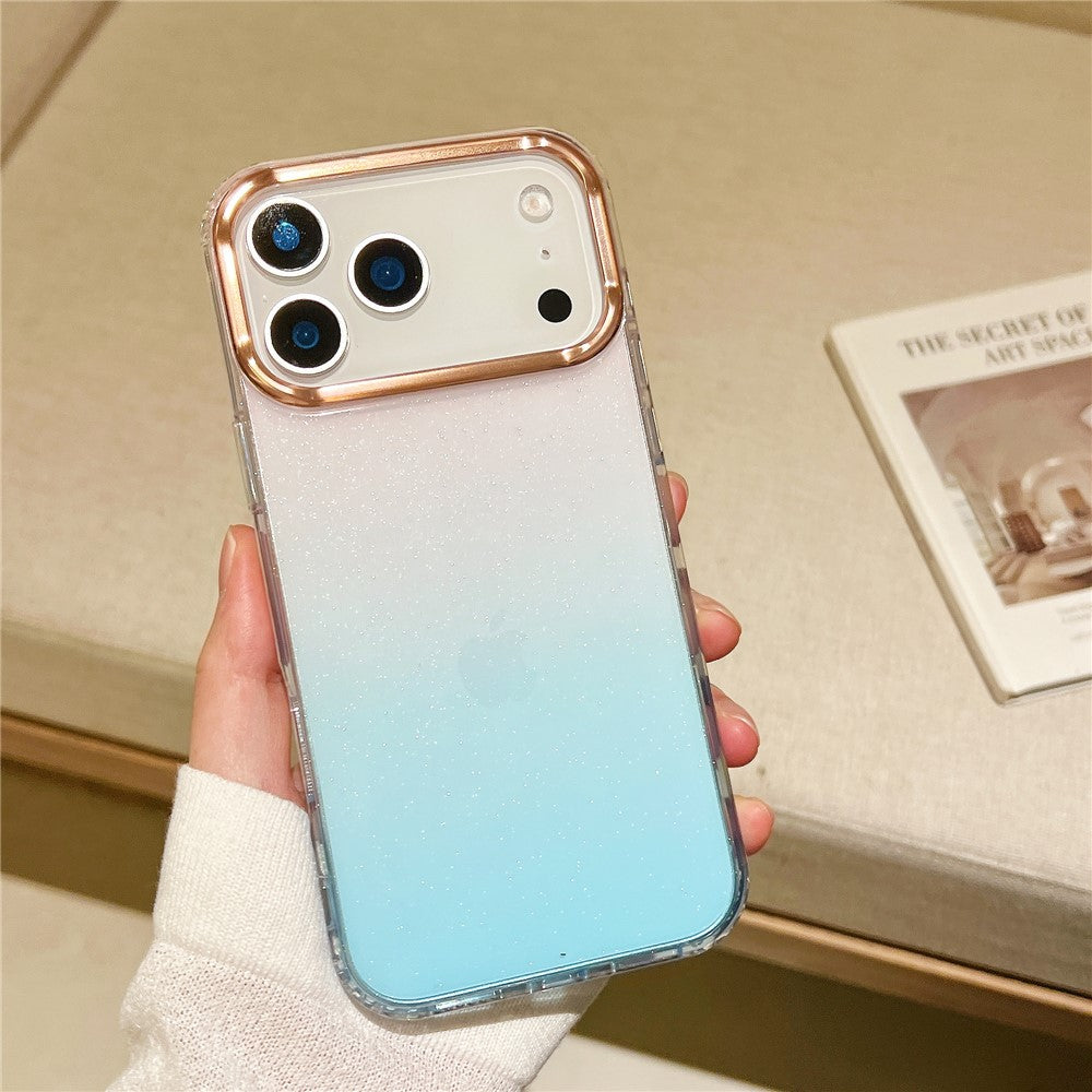 For iPhone 17 Pro Max Case Dual Color Gradient Electroplated Protective TPU Phone Cover - Blue Pink