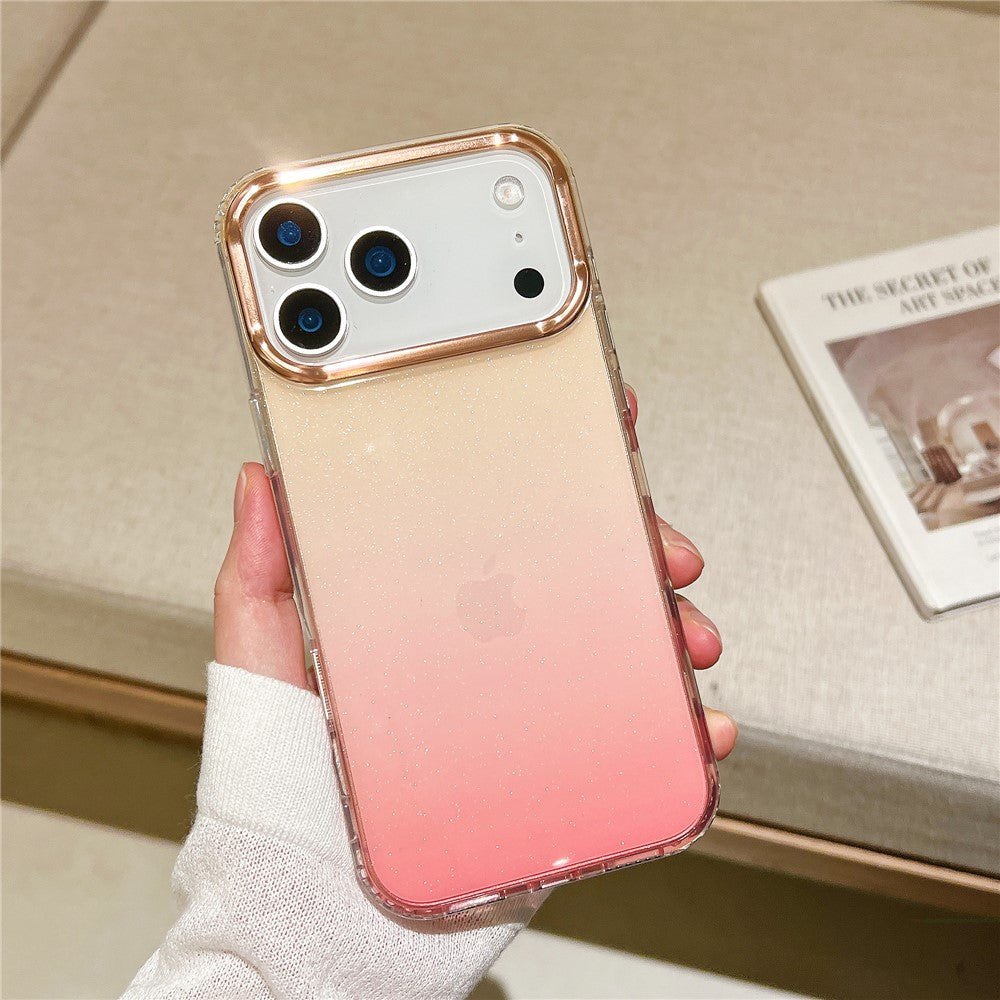 For iPhone 17 Pro Max Case Dual Color Gradient Electroplated Protective TPU Phone Cover - Orange Yellow