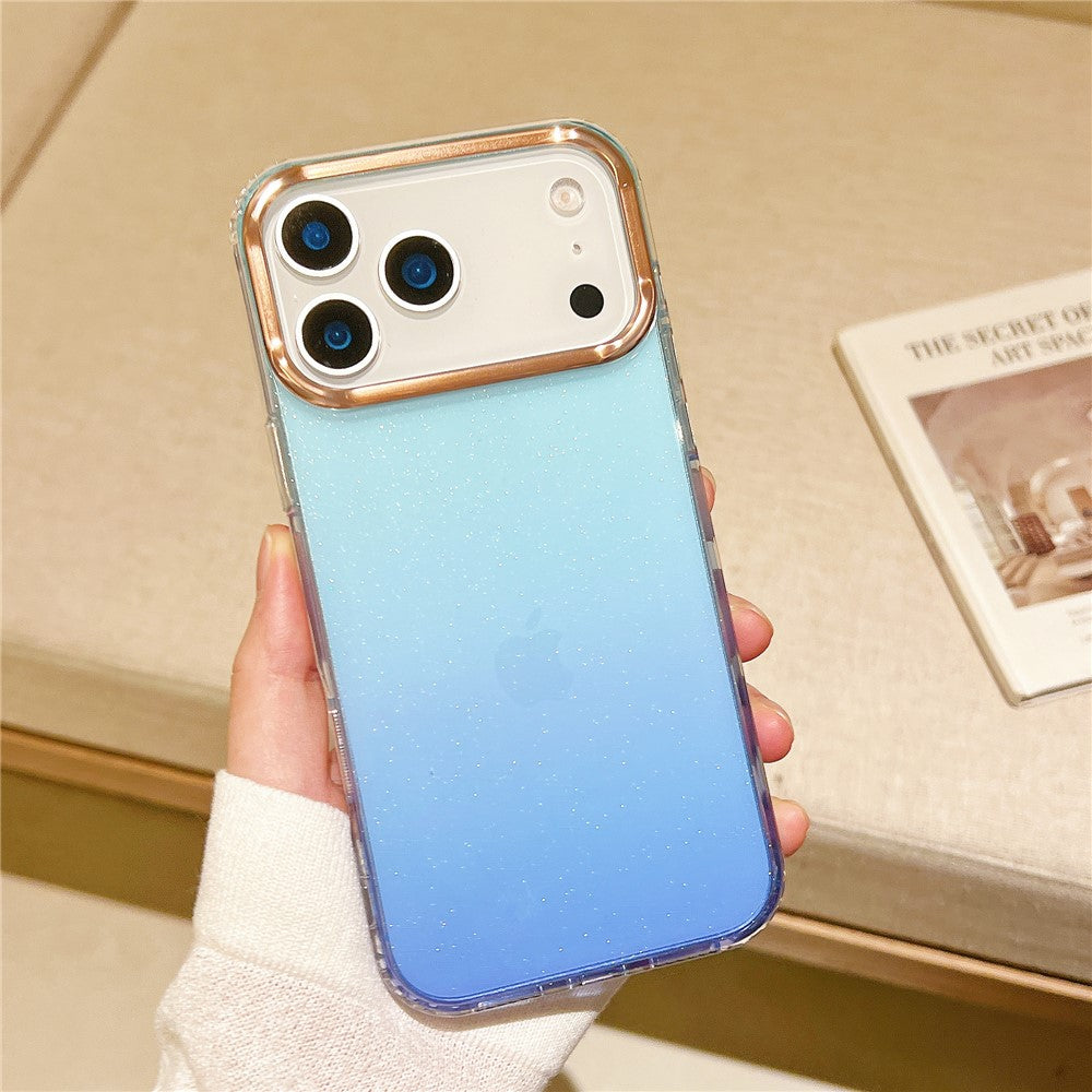 For iPhone 17 Pro Max Case Dual Color Gradient Electroplated Protective TPU Phone Cover - Blue Cyan