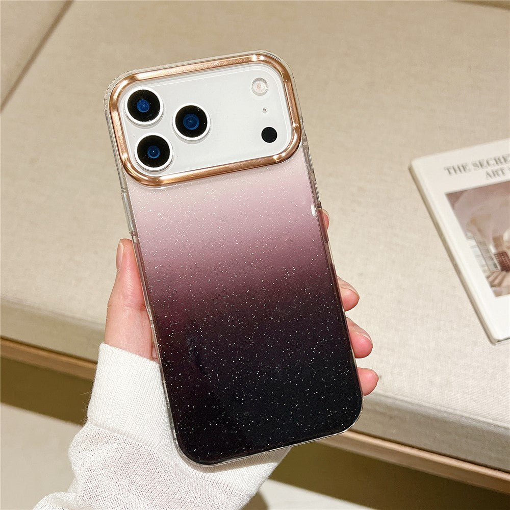 For iPhone 17 Pro Max Case Dual Color Gradient Electroplated Protective TPU Phone Cover - Black Clear