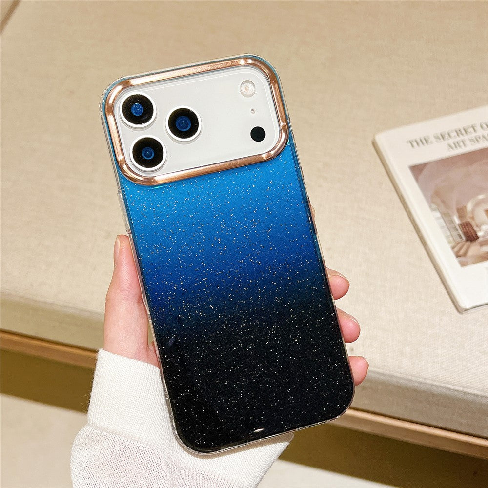 For iPhone 17 Pro Max Case Dual Color Gradient Electroplated Protective TPU Phone Cover - Black Blue