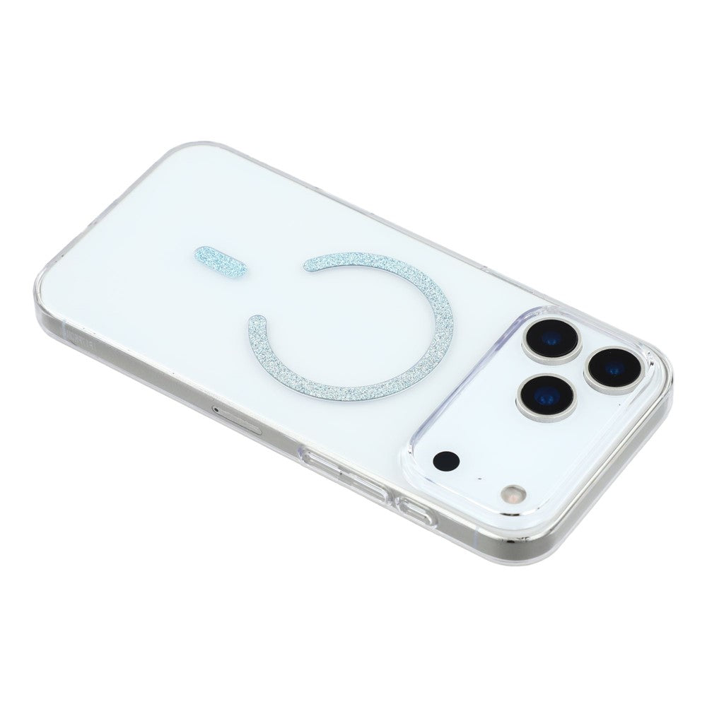 For iPhone 17 Pro Max Magnetic Case Glitter Ring 1.5mm Hard PC Clear Phone Cover - Blue