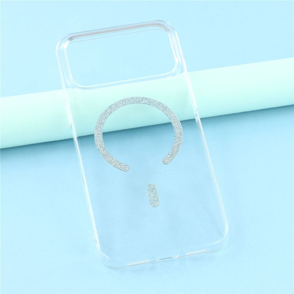 For iPhone 17 Pro Max Magnetic Case Glitter Ring 1.5mm Hard PC Clear Phone Cover - Blue