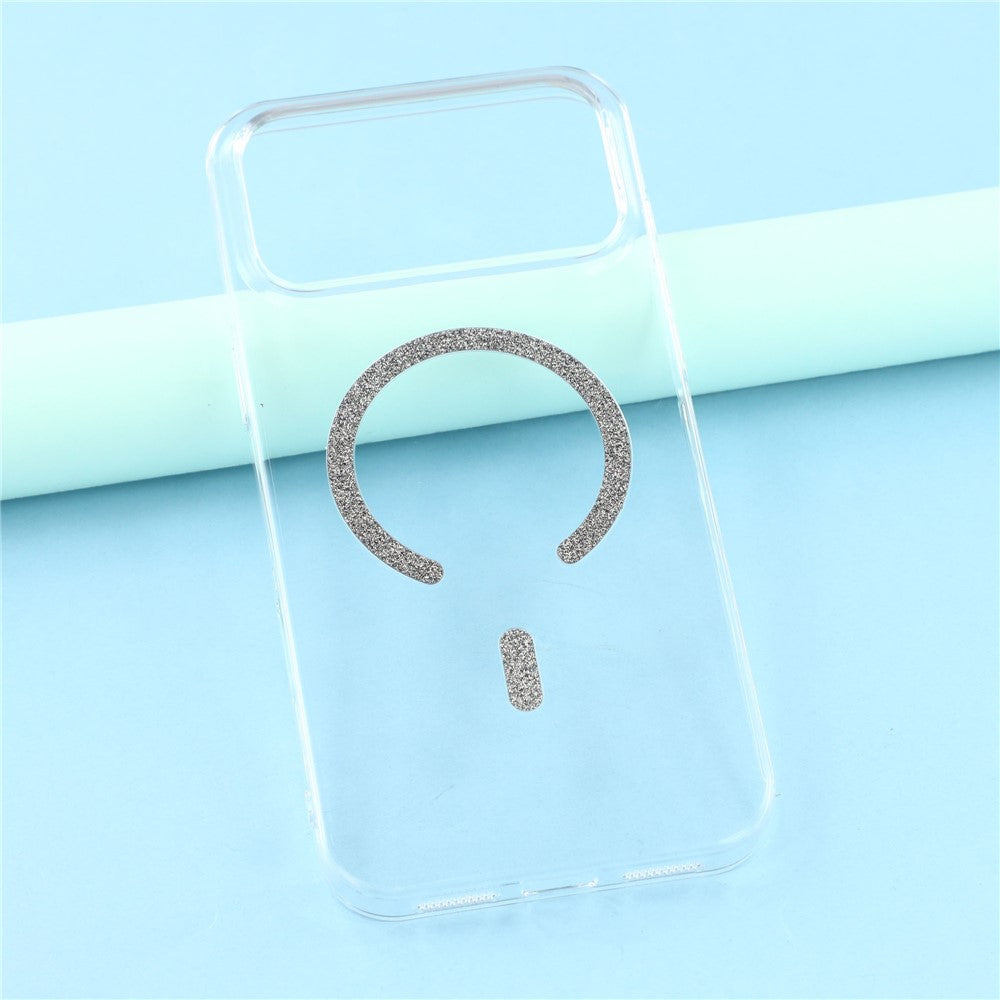 For iPhone 17 Pro Max Magnetic Case Glitter Ring 1.5mm Hard PC Clear Phone Cover - Black