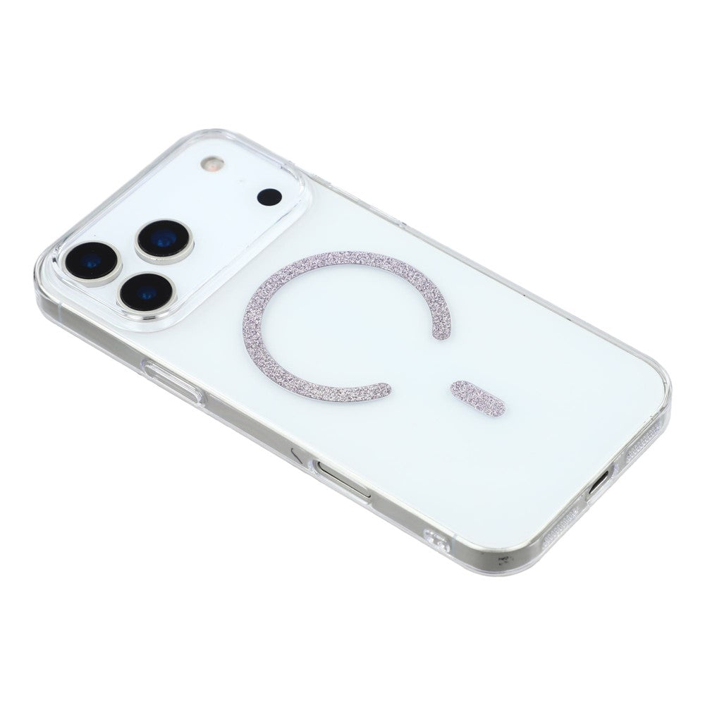 For iPhone 17 Pro Max Magnetic Case Glitter Ring 1.5mm Hard PC Clear Phone Cover - Purple