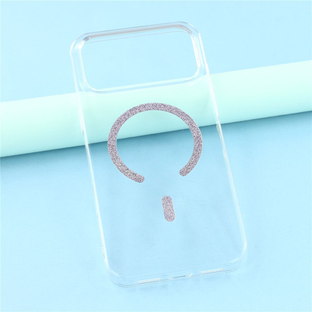 For iPhone 17 Pro Max Magnetic Case Glitter Ring 1.5mm Hard PC Clear Phone Cover - Purple