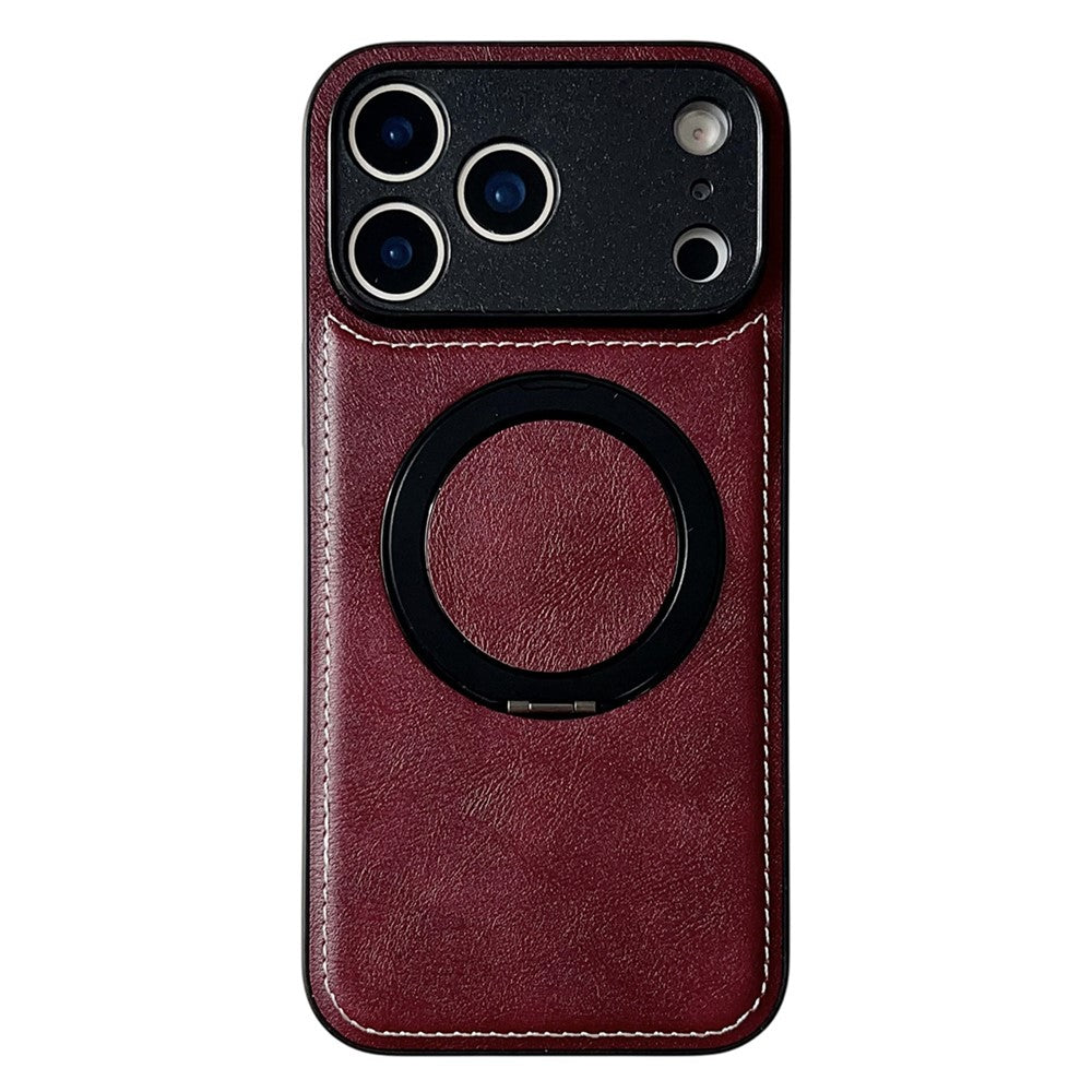 For iPhone 17 Pro Max Magnetic Case Calf Texture PU + TPU + PC Kickstand Phone Cover - Red