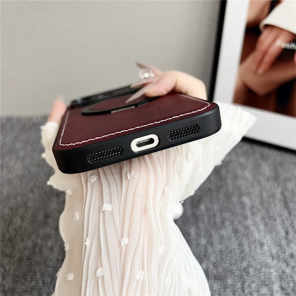 For iPhone 17 Pro Max Magnetic Case Calf Texture PU + TPU + PC Kickstand Phone Cover - White