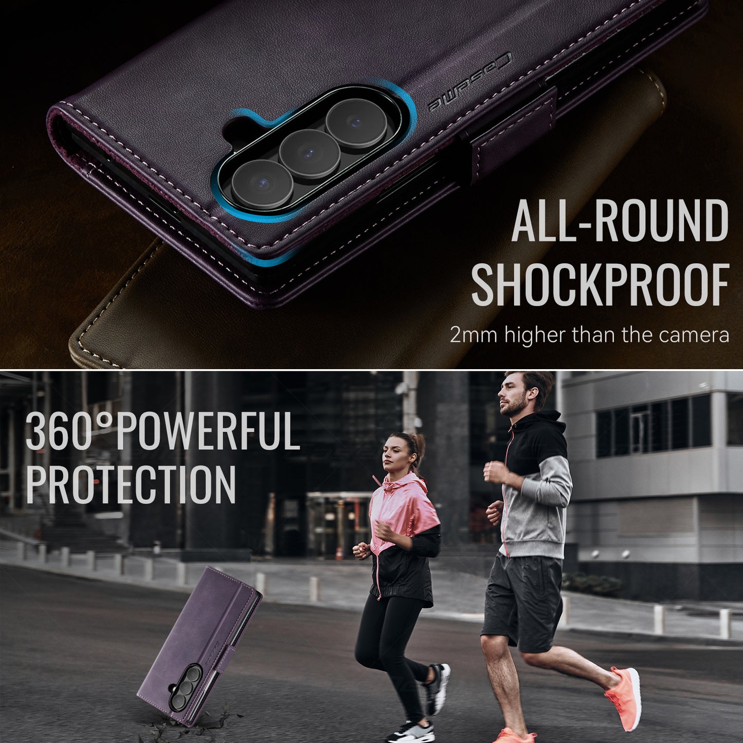 For Samsung Galaxy Z Fold7 5G Case CASEME 033 Series RFID Blocking Wallet Stand Calf Texture Leather Phone Cover - Purple