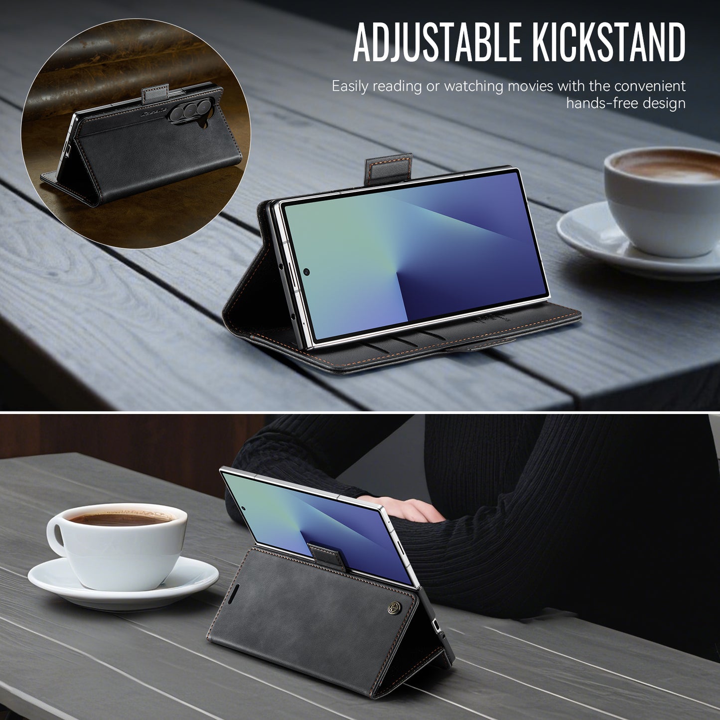 For Samsung Galaxy Z Fold7 5G Case CASEME 033 Series RFID Blocking Wallet Stand Calf Texture Leather Phone Cover - Black