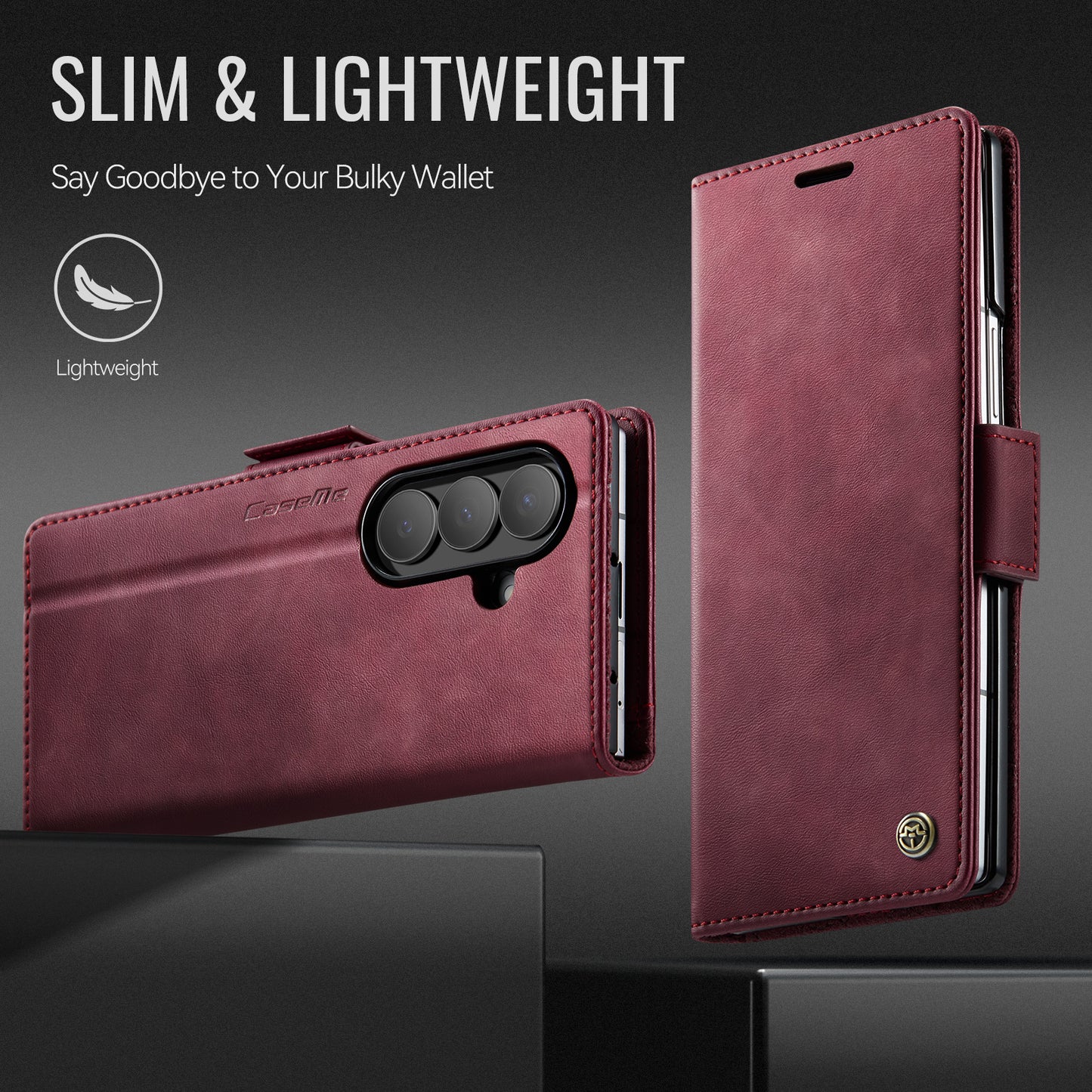 For Samsung Galaxy Z Fold7 5G Case CASEME 033 Series RFID Blocking Wallet Stand Calf Texture Leather Phone Cover - Red