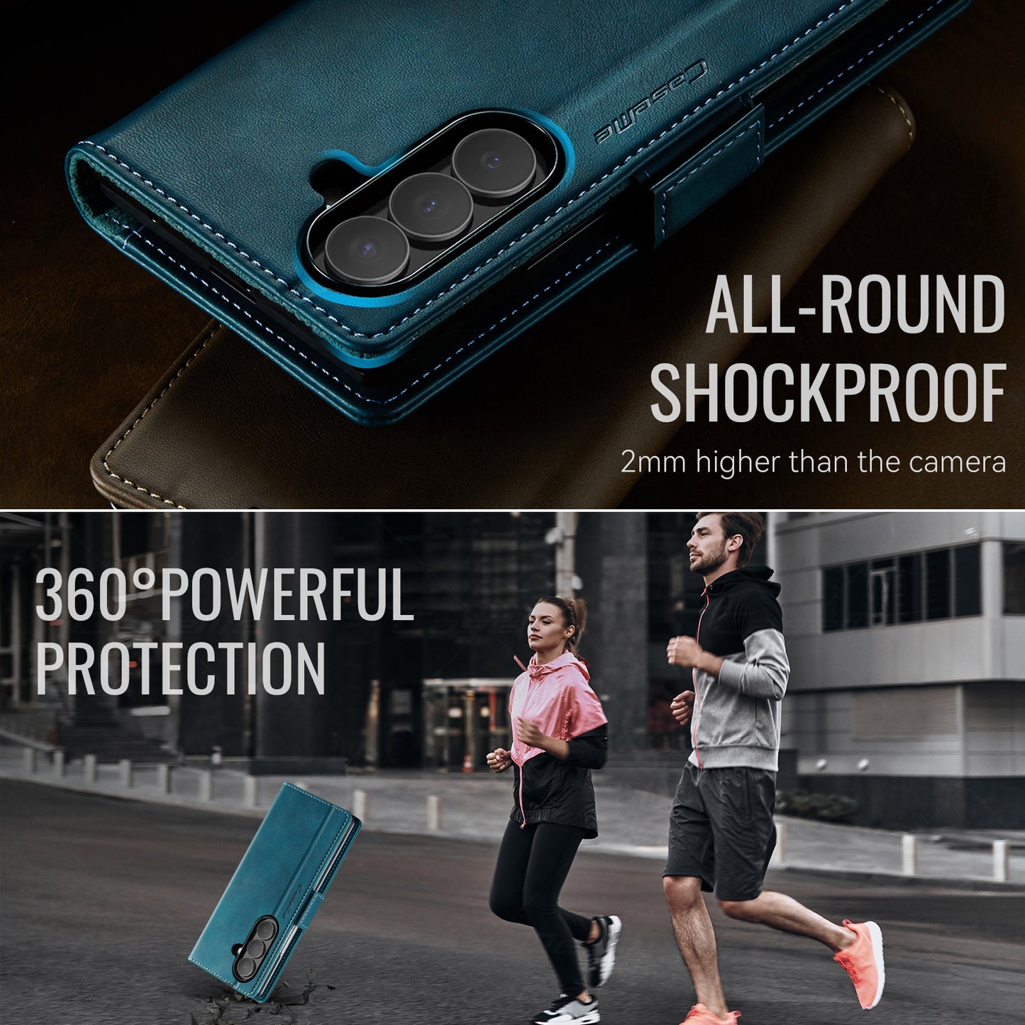 For Samsung Galaxy Z Fold7 5G Case CASEME 033 Series RFID Blocking Wallet Stand Calf Texture Leather Phone Cover - Green