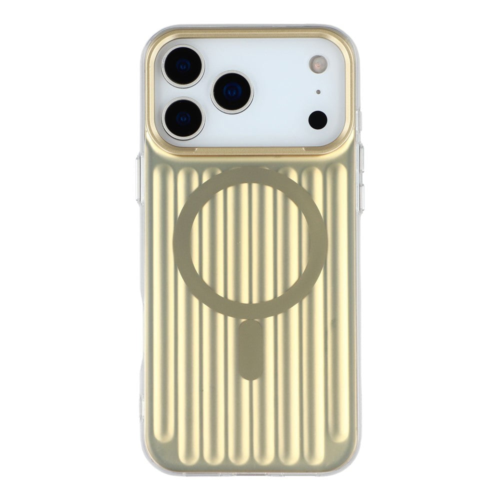 For iPhone 17 Pro Max Case Compatible with MagSafe Luggage Texture IMD TPU Phone Back Cover - Gold